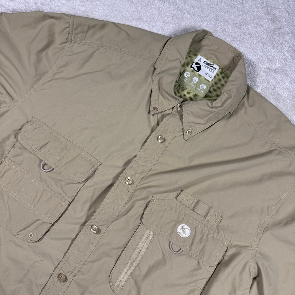 Gander Mountain Fishing Shirt Mens XL Tan TechUV UPF 30+ Vented Short Sleeve